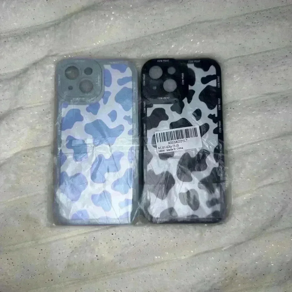 2 Pack Cases for Apple iPhone13,14,15-6.1inch, Blue,black,Cow Print Silicone NEW